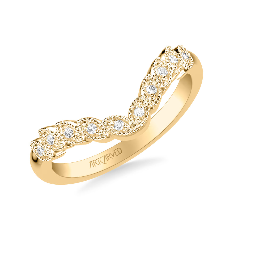 Floral Curved Wedding Band with Milgrain Marquise Diamond Petals