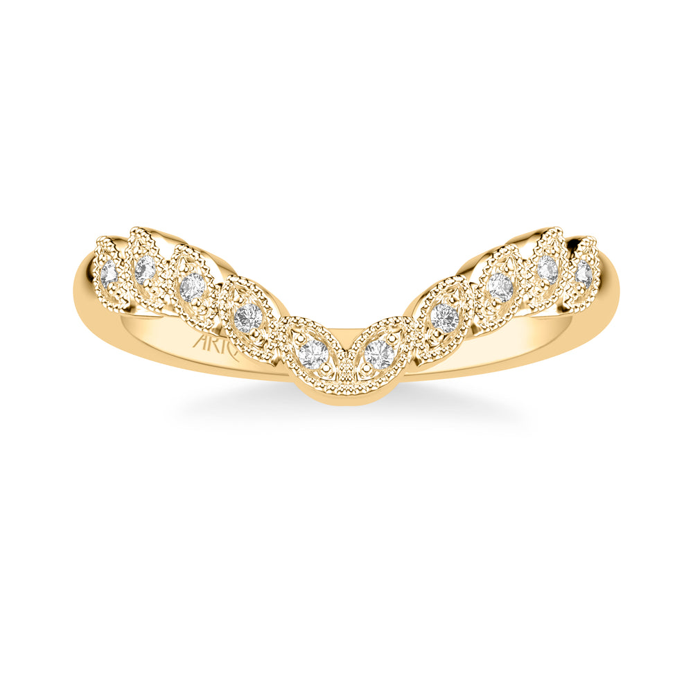 31-V1073HVY-L.00 - ARTCARVED - Floral Curved Wedding Band with Milgrain Marquise Diamond Petals