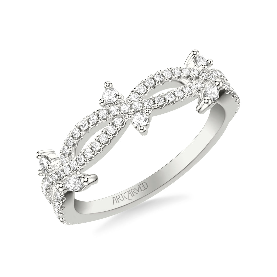 Floral Twist Wedding Band with Diamond Floating Prong Set Marquise and Round Diamond Accents