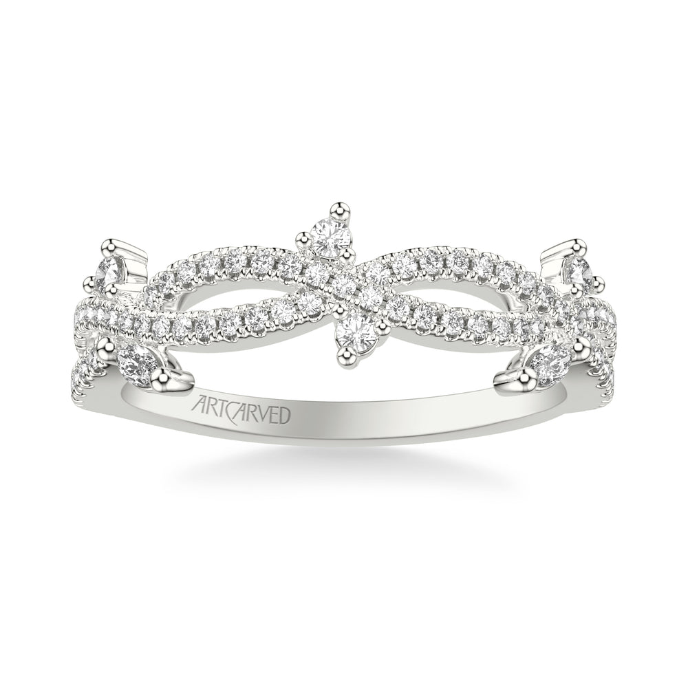 31-V1074W-L.00 - ARTCARVED - Floral Twist Wedding Band with Diamond Floating Prong Set Marquise and Round Diamond Accents