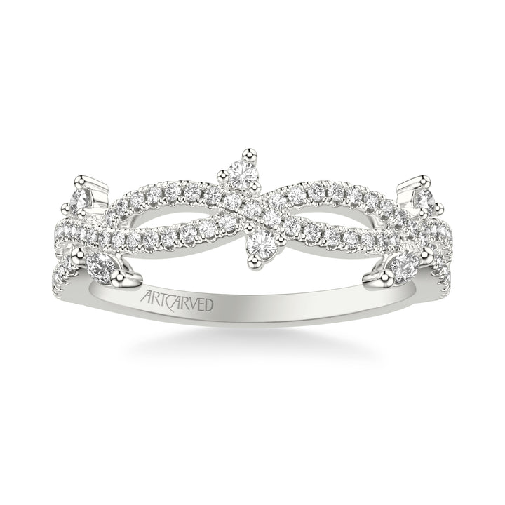 31-V1074W-L.00 - ARTCARVED - Floral Twist Wedding Band with Diamond Floating Prong Set Marquise and Round Diamond Accents