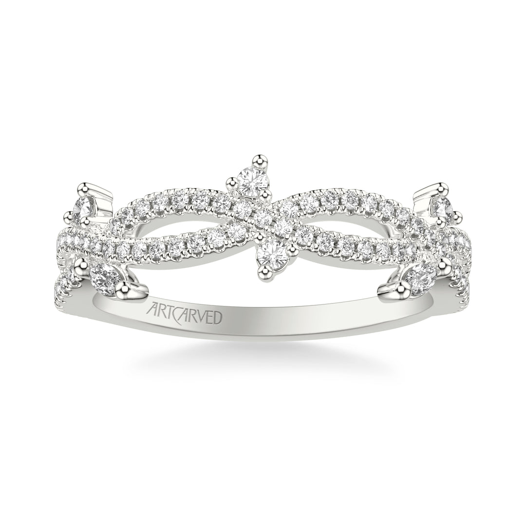 Floral Twist Wedding Band with Diamond Floating Prong Set Marquise and Round Diamond Accents