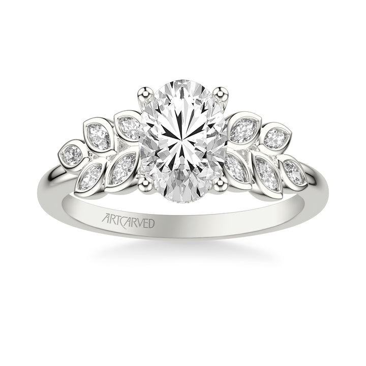 31-V1075-E - ARTCARVED - Floral Engagement Ring with Cluster Bezel Set Marquise Diamond Petals and Polished Shank