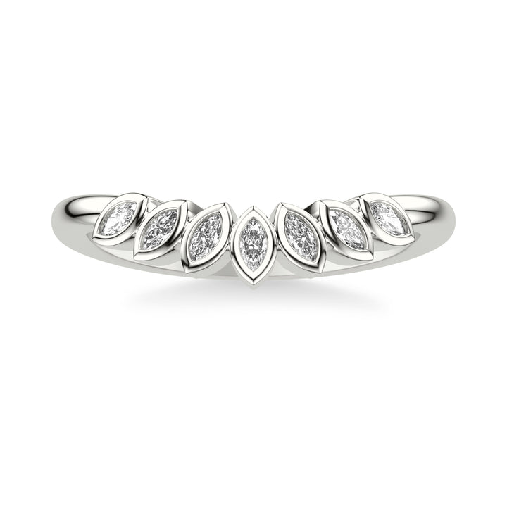 Floral Curved Wedding Band with Bezel Set Marquise Diamonds