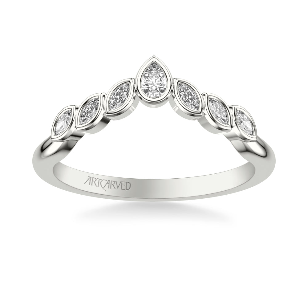 31-V1077W-L.00 - ARTCARVED - Floral Curved Wedding Band with Bezel Set Marquise and Pear Diamonds
