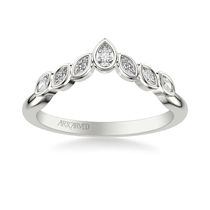 31-V1077W-L.00 - ARTCARVED - Floral Curved Wedding Band with Bezel Set Marquise and Pear Diamonds