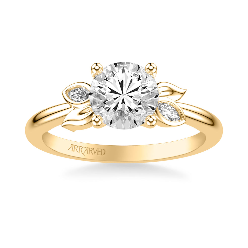 Floral Engagement Ring with Overlapping Bezel Set Marquise Diamond and Polished Petals with Polished Shank.  Center Stone is not included.