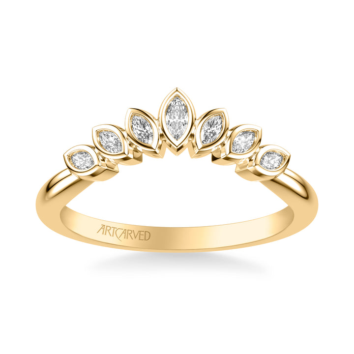 31-V1080Y-L.00 - ARTCARVED - Floral Curved Wedding Band with Bezel Set Marquise Diamonds and Polished Band