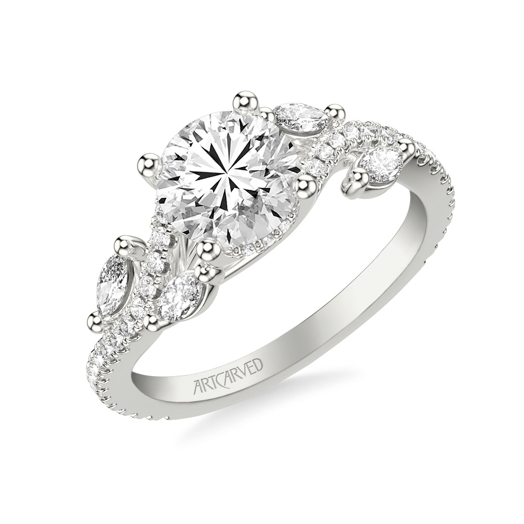 31-V1081-E - ARTCARVED - Floral Engagement Ring with Floating Prong Set Marquise Diamond Petals and Organic Diamond Shank