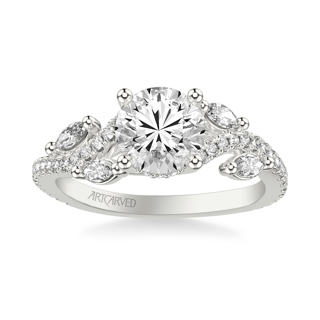 31-V1081GRW-E.01 - ARTCARVED - Floral Engagement Ring with Floating Prong Set Marquise Diamond Petals and Organic Diamond Shank