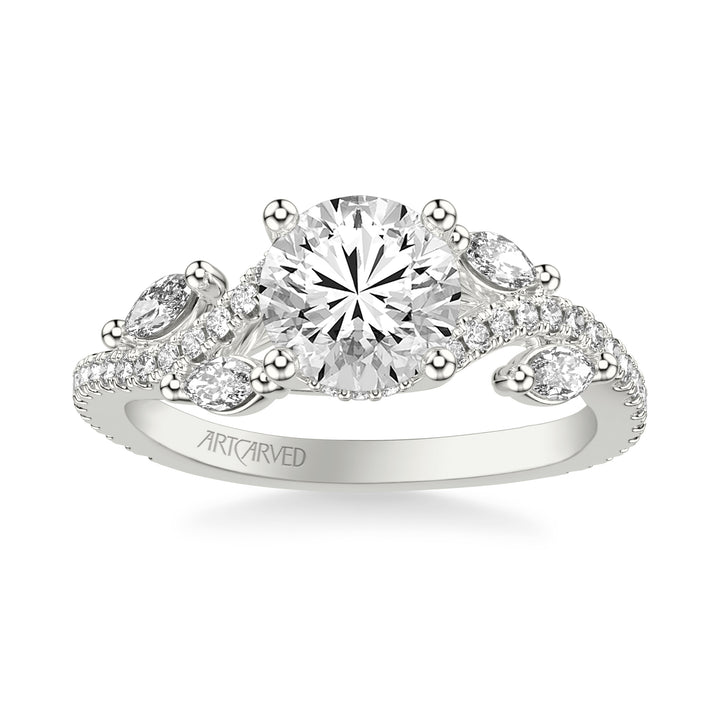 31-V1081GRW-E.01 - ARTCARVED - Floral Engagement Ring with Floating Prong Set Marquise Diamond Petals and Organic Diamond Shank