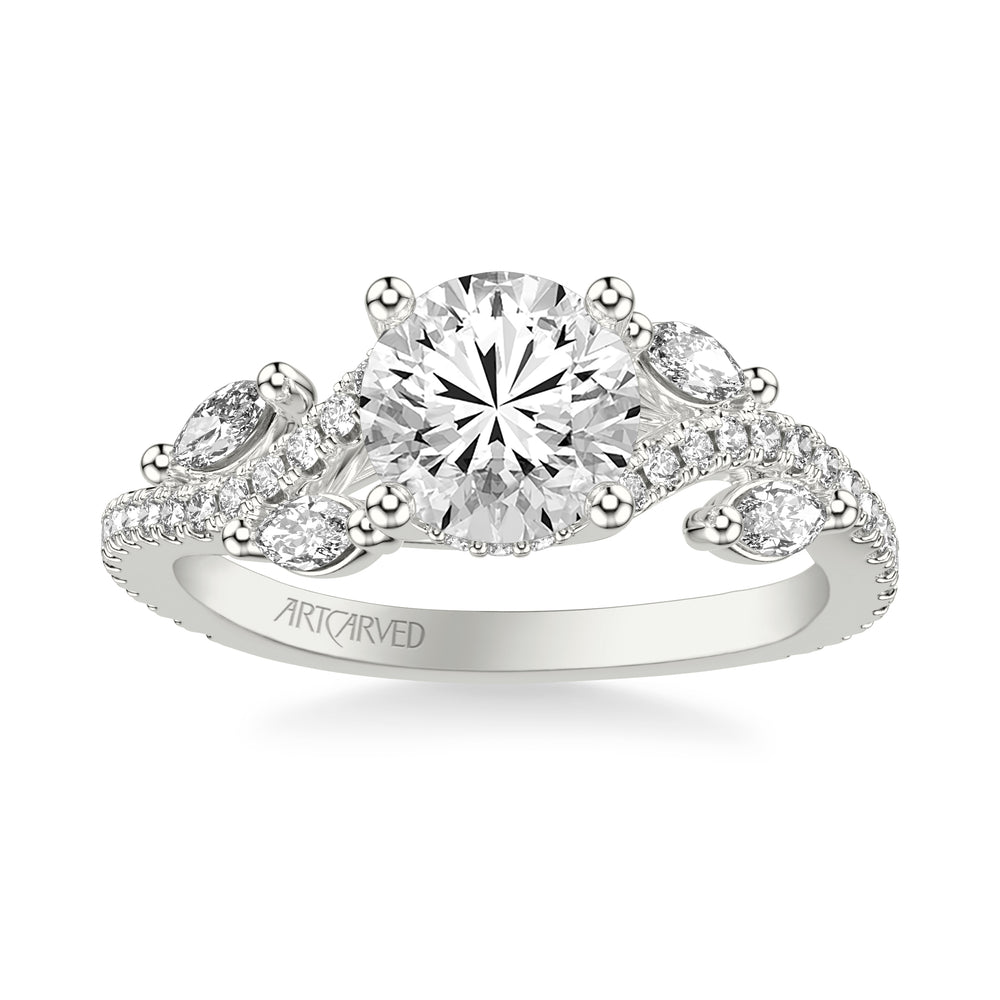 Floral Engagement Ring with Floating Prong Set Marquise Diamond Petals and Organic Diamond Shank