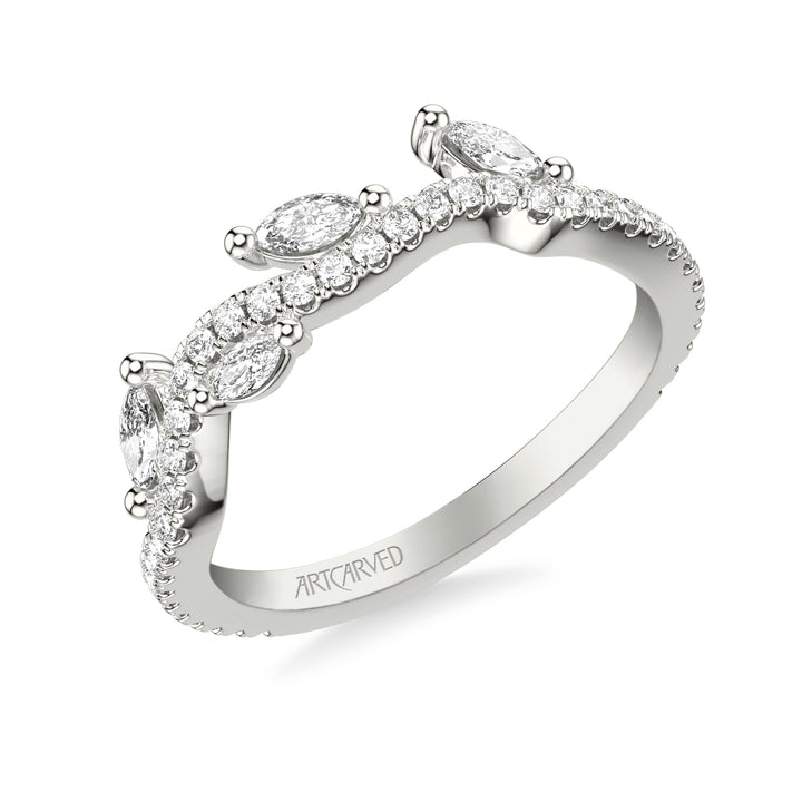 Floral Wedding Band with Floating Prong Set Marquise Diamond Petals and Organic Diamond Shank