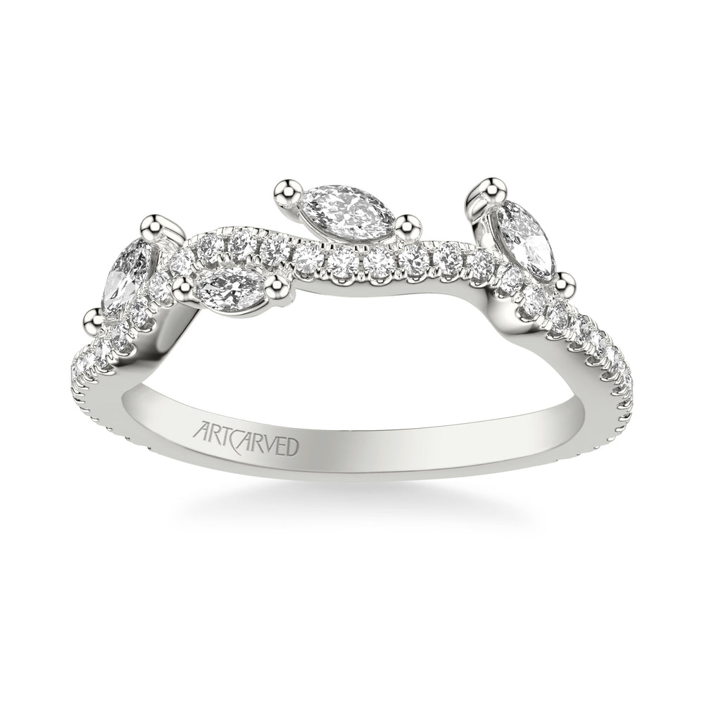 31-V1081-L - ARTCARVED - Floral Wedding Band with Floating Prong Set Marquise Diamond Petals and Organic Diamond Shank