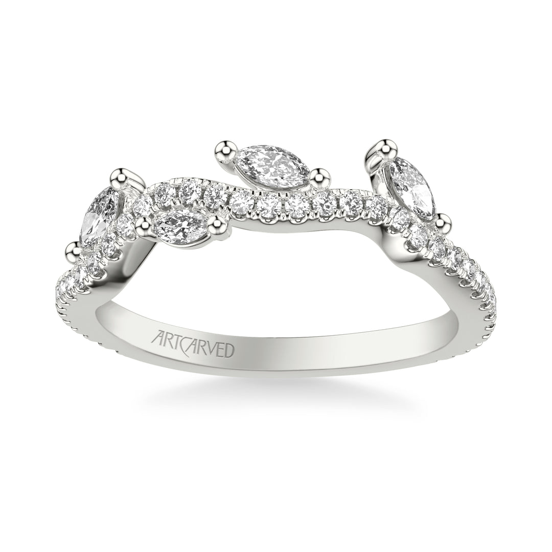 31-V1081-L - ARTCARVED - Floral Wedding Band with Floating Prong Set Marquise Diamond Petals and Organic Diamond Shank