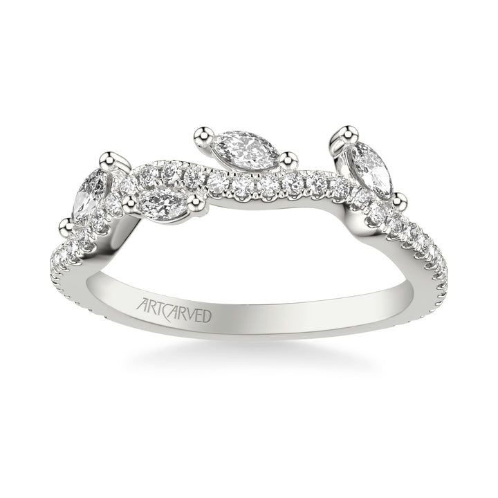 31-V1081-L - ARTCARVED - Floral Wedding Band with Floating Prong Set Marquise Diamond Petals and Organic Diamond Shank