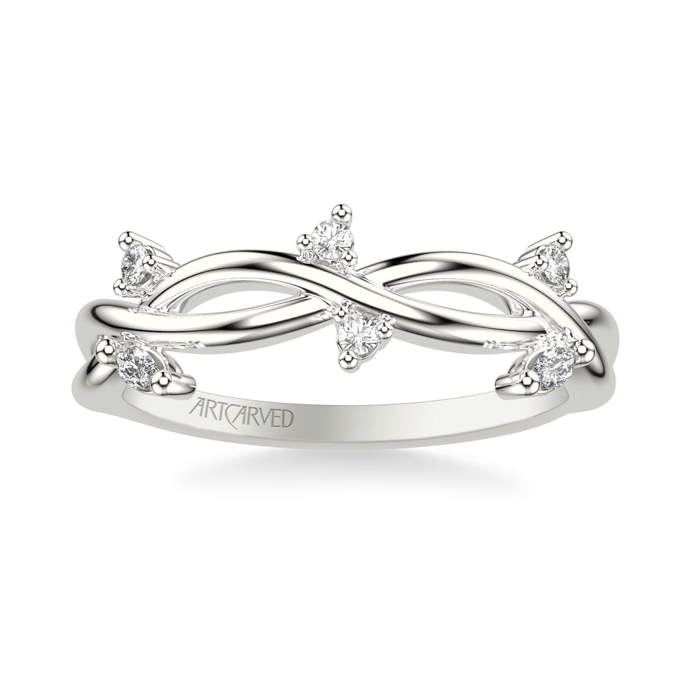 Floral Wedding Band with Floating Prong Set Marquise and Round Diamond Accents and Twisted Polished Shank