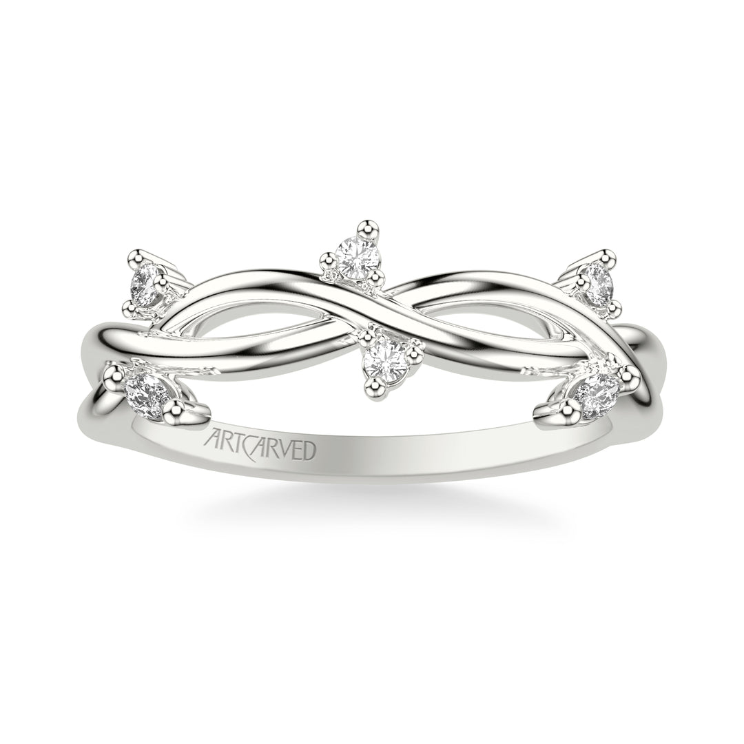 Floral Wedding Band with Floating Prong Set Marquise and Round Diamond Accents and Twisted Polished Shank