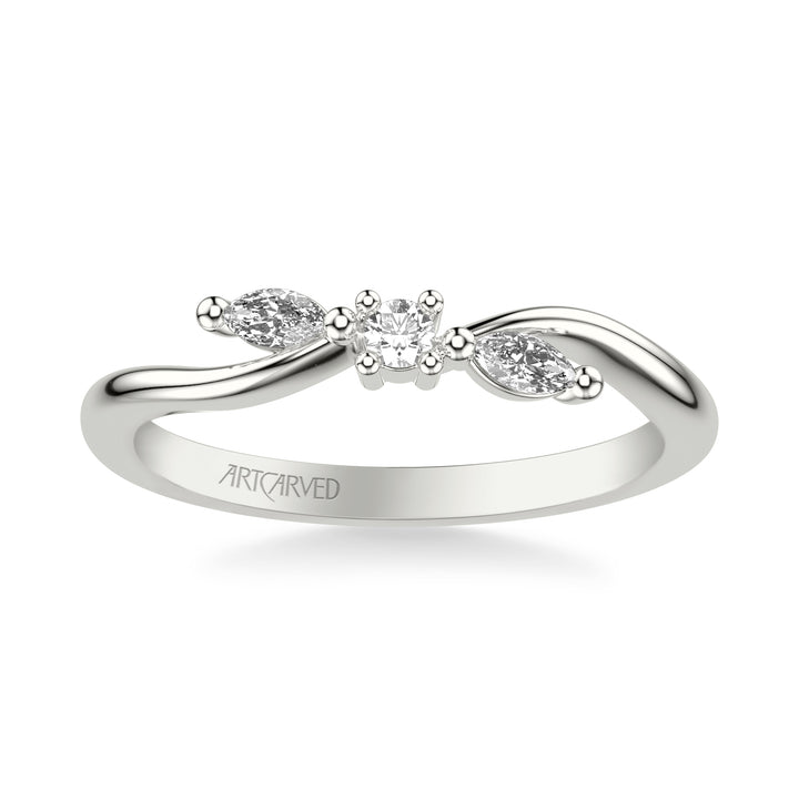 31-V1083W-L.00 - ARTCARVED - Floral Wedding Band with Prong Set Marquise and Round Diamond Accents and Organic Polished Band