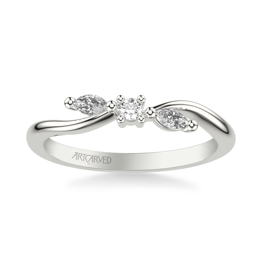 Floral Wedding Band with Prong Set Marquise and Round Diamond Accents and Organic Polished Band