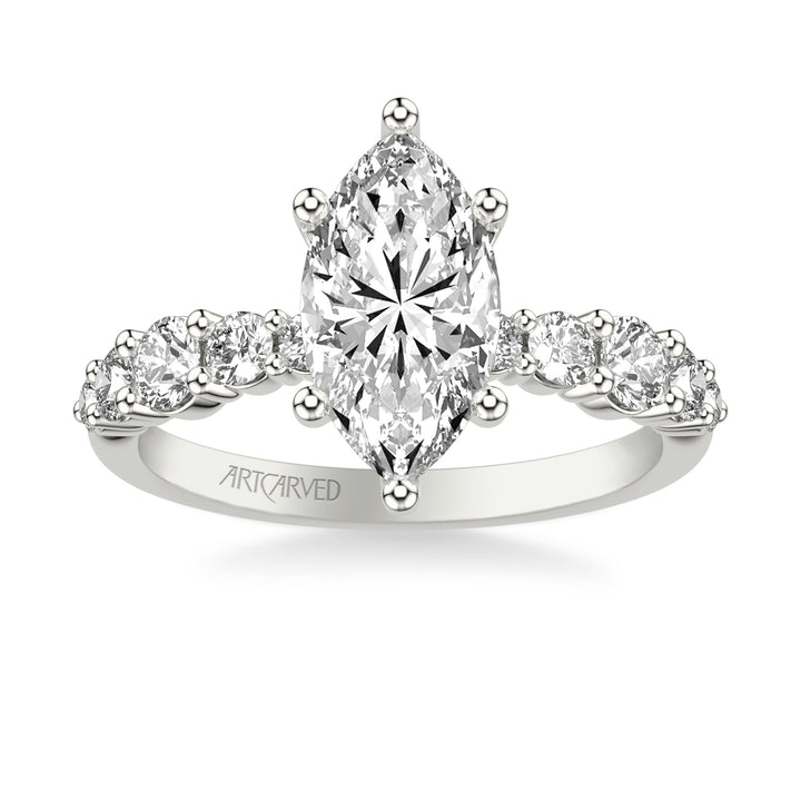Classic Engagement Ring with Graduated Round Prong Set Diamond shank.  Center Stone is not included.