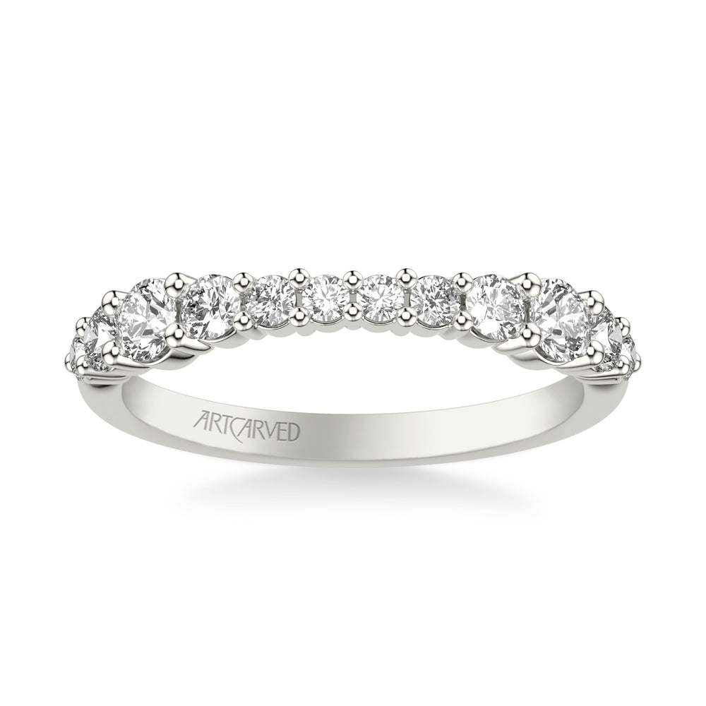 31-V1084-L - ARTCARVED - Classic Wedding Band with Graduated Round Prong Set Diamonds