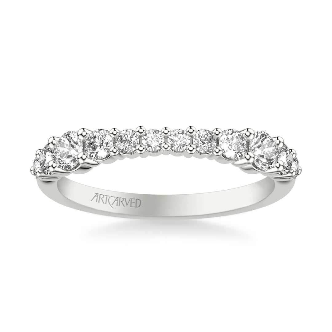 31-V1084-L - ARTCARVED - Classic Wedding Band with Graduated Round Prong Set Diamonds