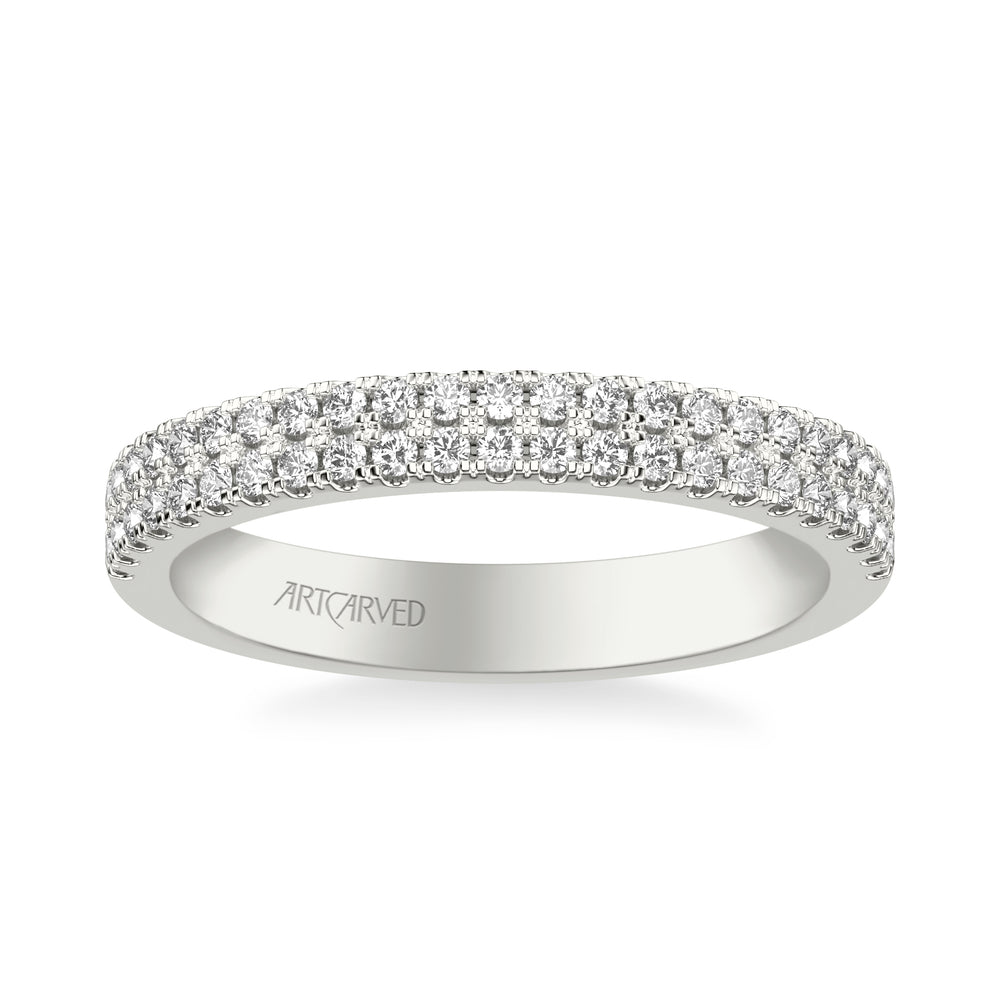 31-V1086-L - ARTCARVED -  Classic Wedding Band with Double Row Diamonds