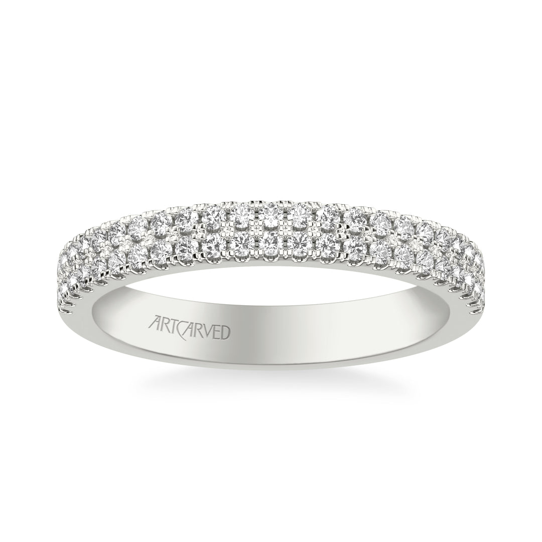 31-V1086-L - ARTCARVED -  Classic Wedding Band with Double Row Diamonds