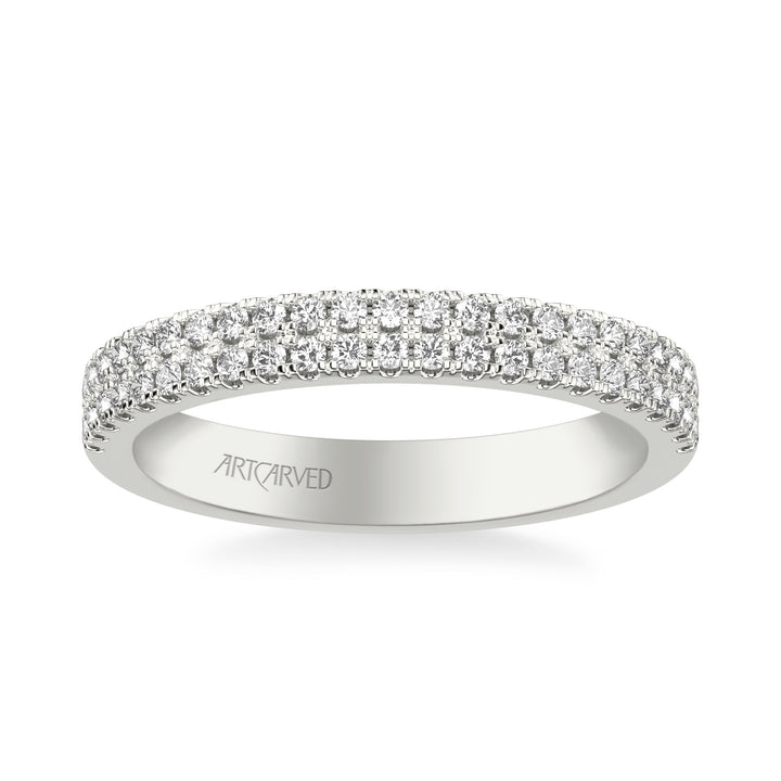31-V1086-L - ARTCARVED -  Classic Wedding Band with Double Row Diamonds