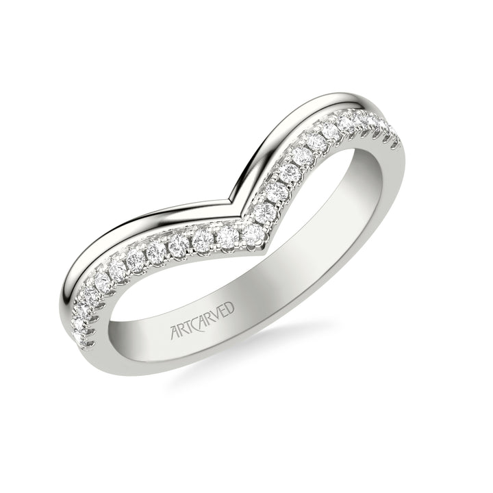 Classic Wedding Band with Double Row V Shape Diamond and Polished Band