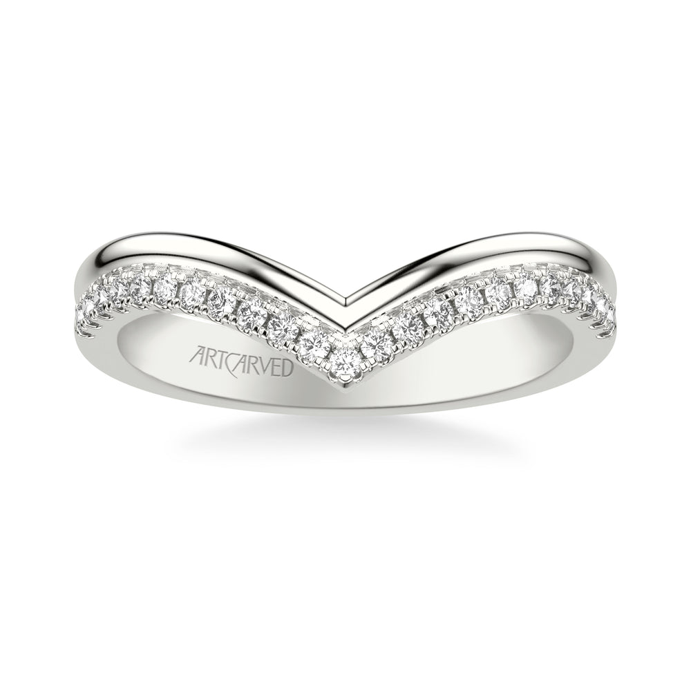 31-V1087W-L.00 - ARTCARVED -  Classic Wedding Band with Double Row V Shape Diamond and Polished Band