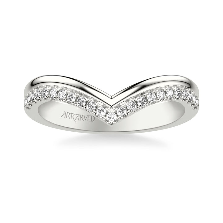 31-V1087W-L.00 - ARTCARVED -  Classic Wedding Band with Double Row V Shape Diamond and Polished Band