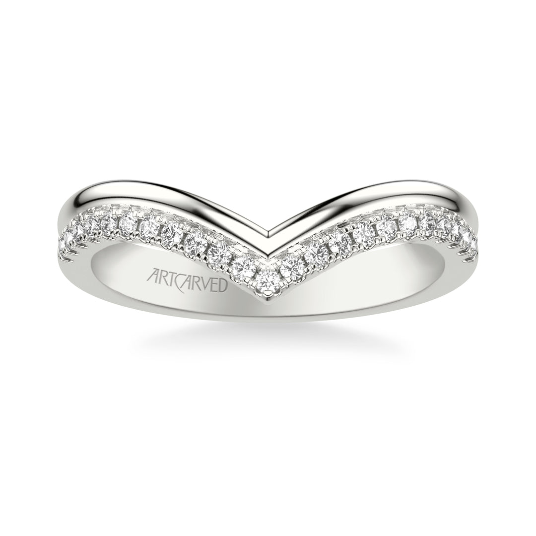 Classic Wedding Band with Double Row V Shape Diamond and Polished Band