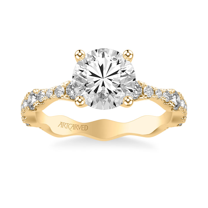 31-V1088-E - ARTCARVED - Classic Engagement Ring with Graduated Diamond sizes and Scalloping Shank