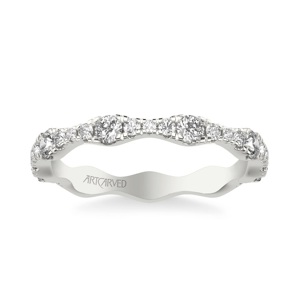 31-V1088-L - ARTCARVED -  Classic Wedding Band with Graduated Diamond sizes and scalloping design