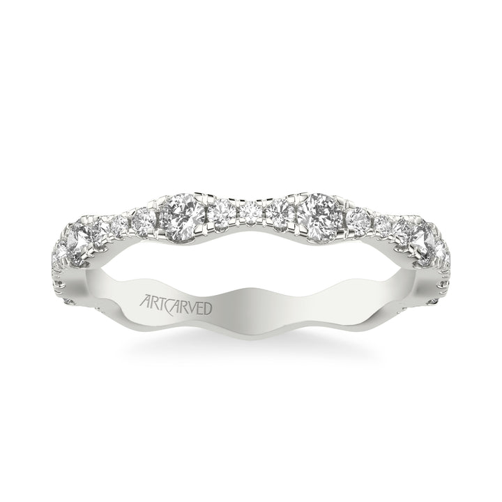 31-V1088-L - ARTCARVED -  Classic Wedding Band with Graduated Diamond sizes and scalloping design