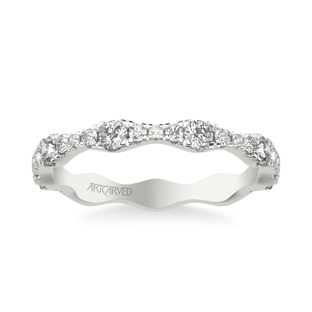 31-V1088-L - ARTCARVED -  Classic Wedding Band with Graduated Diamond sizes and scalloping design