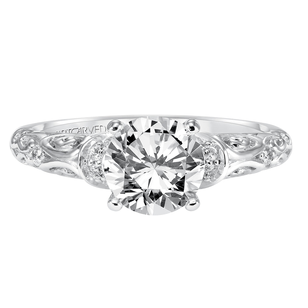 31-V284-E - ARTCARVED - Diamond engagement ring with round center stone and carved diamond enhanced band
