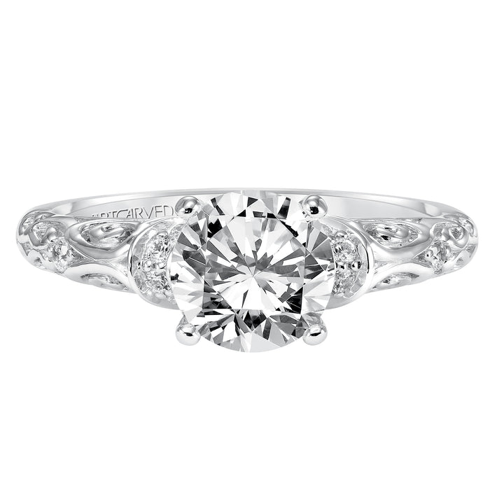 31-V284-E - ARTCARVED - Diamond engagement ring with round center stone and carved diamond enhanced band
