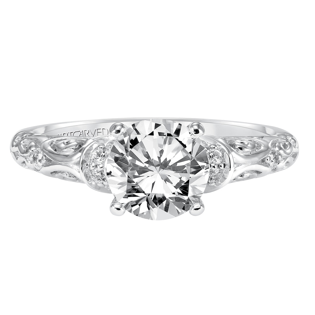 31-V284-E - ARTCARVED - Diamond engagement ring with round center stone and carved diamond enhanced band