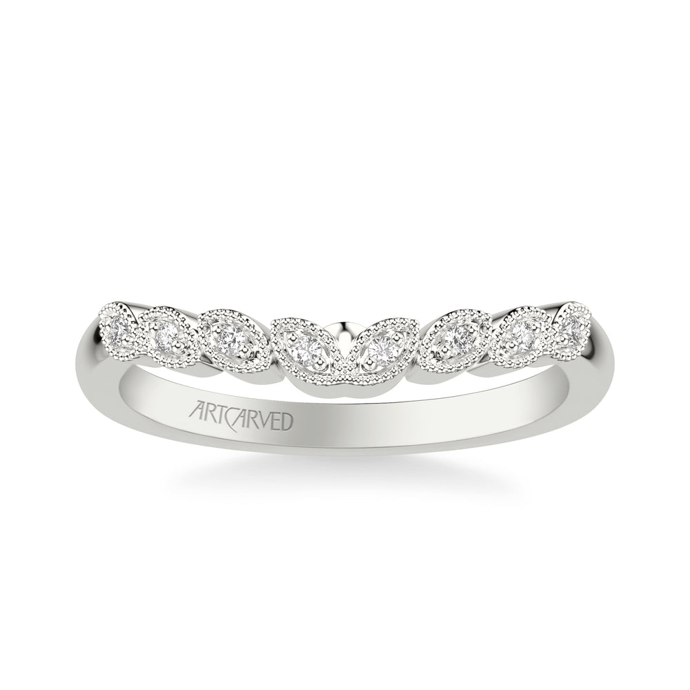 31-V309-L - ARTCARVED - Floral Curved Wedding Band with Milgrain Diamond Petal Motif