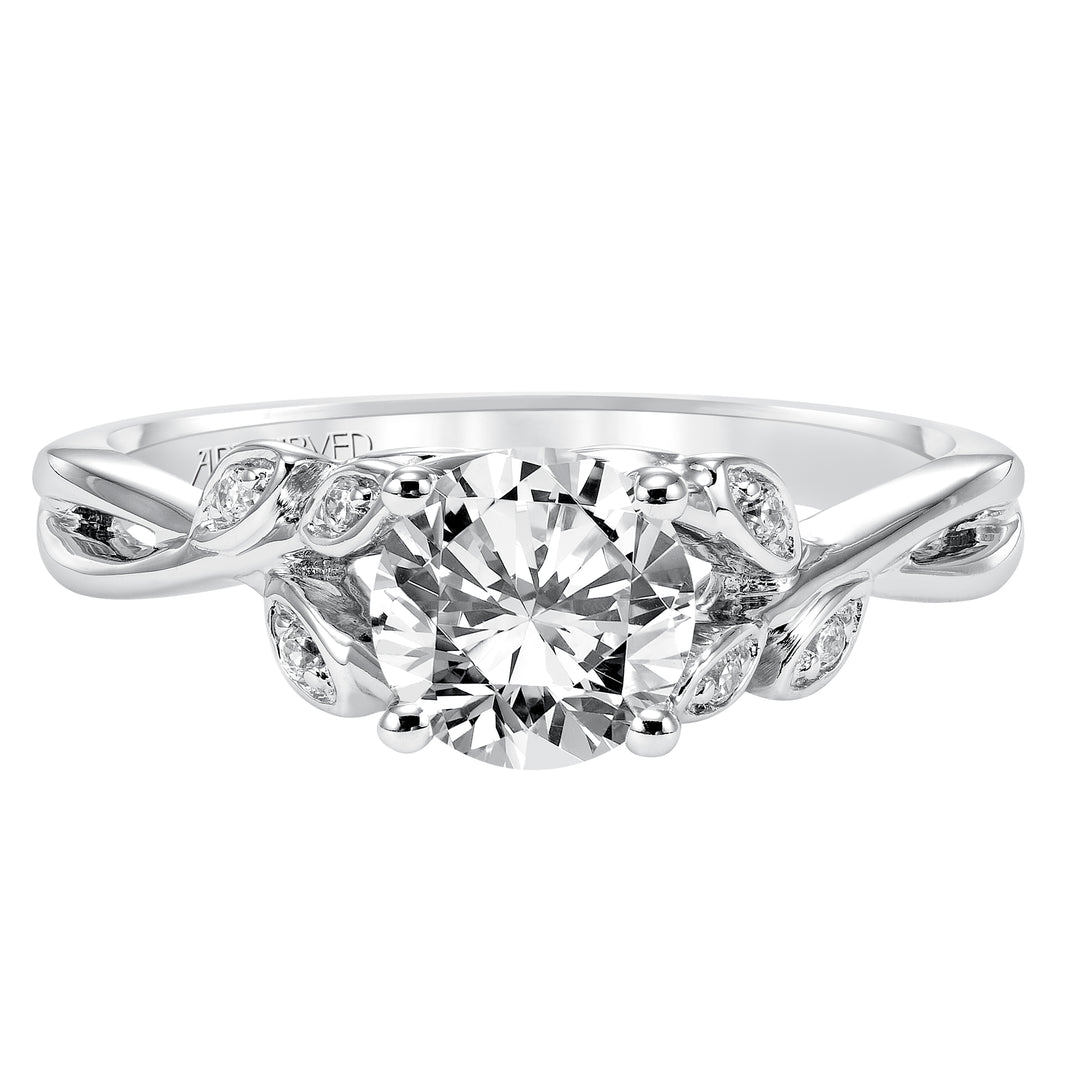 Floral Engagement Ring with Hidden Diamond Petal Accents and Polished Bypass Shank.  Center Stone is not included.