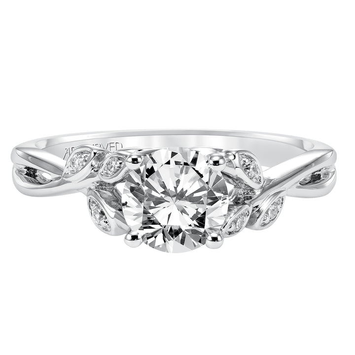 31-V317-E - ARTCARVED - Floral Engagement Ring with Hidden Diamond Petal Accents and Polished Bypass Shank