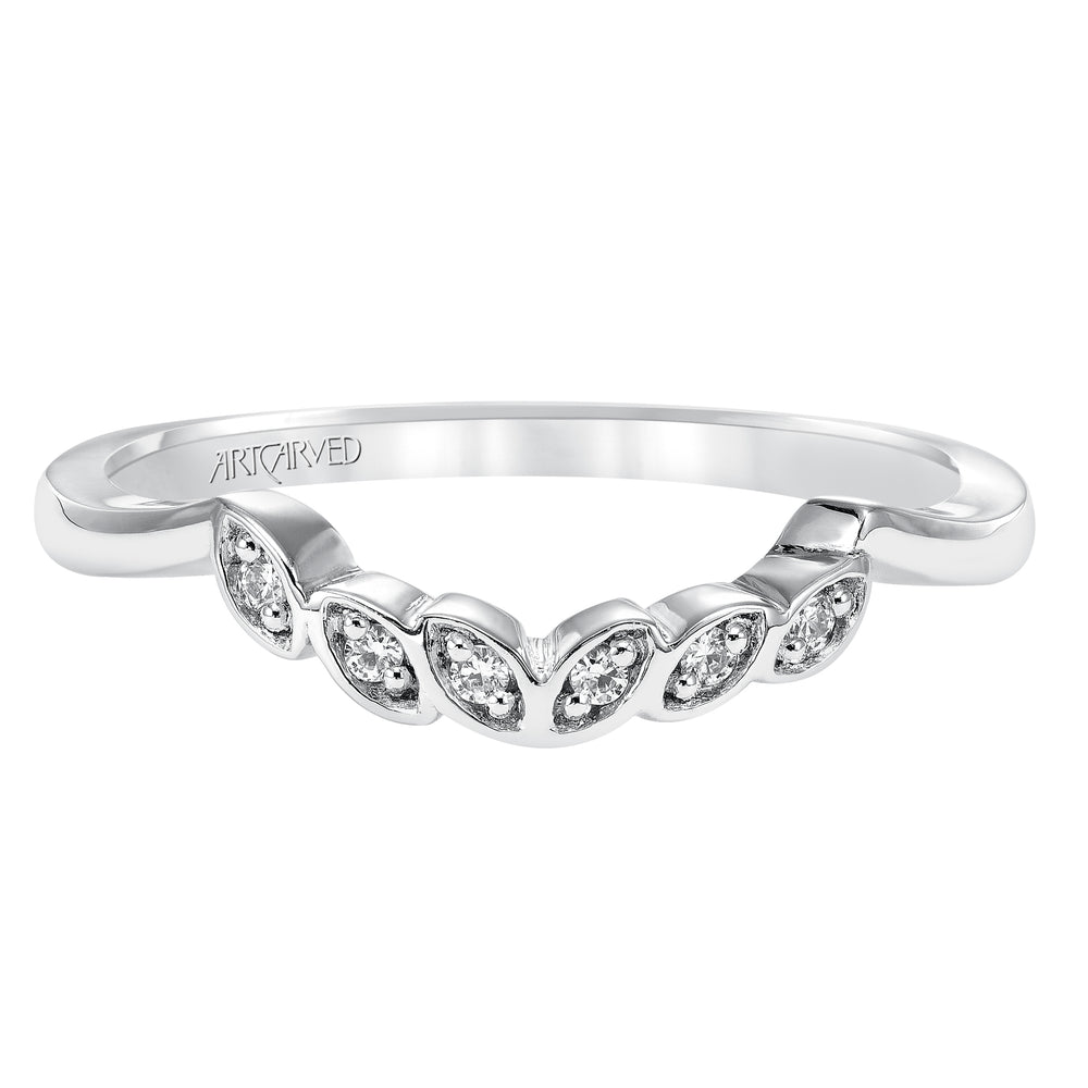 Floral Curved Wedding Band with Diamond Petal Accents