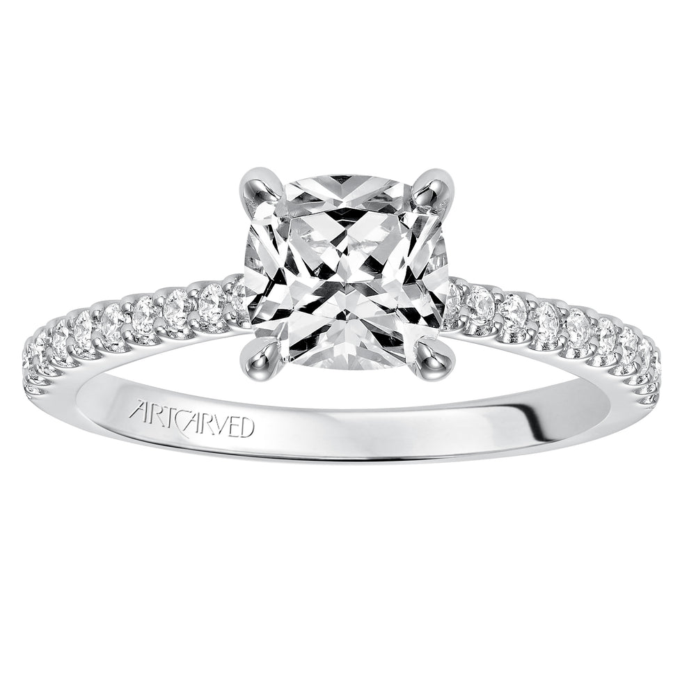 31-V574GRW-E.01 - Goldman - Willa, Classic prong set diamond engagement ring with diamond detailed crown and bridge with diamond accented shank