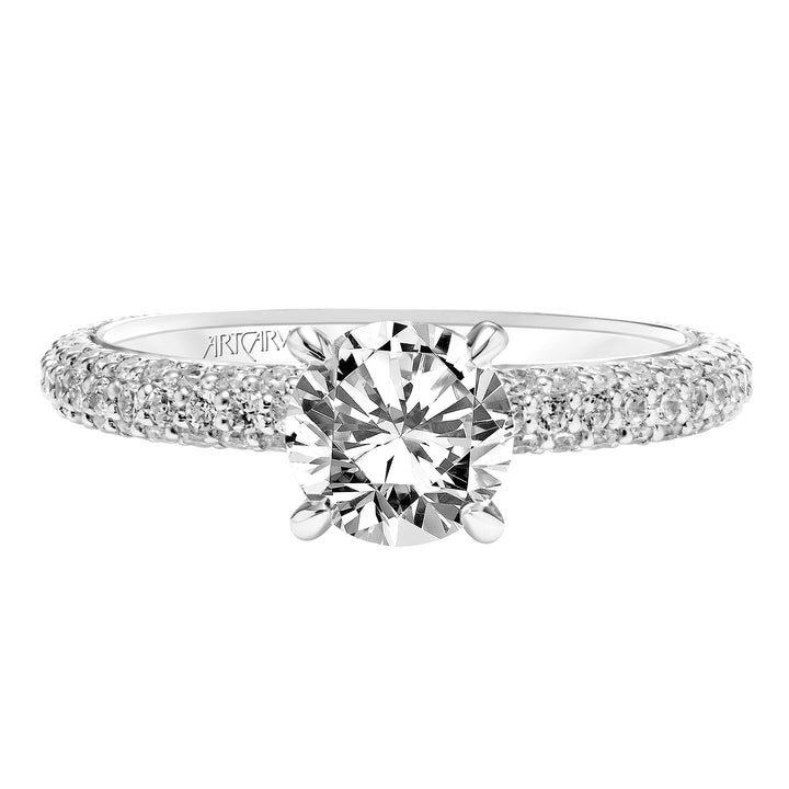 31-V749-E - ARTCARVED - Classic Diamond Engagement Ring with Pave Shank and Diamond Collar