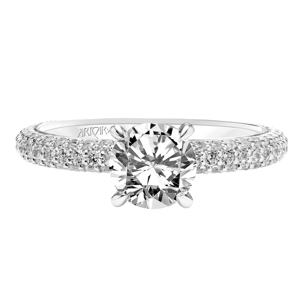 Classic Diamond Engagement Ring with Pave Shank and Diamond Collar