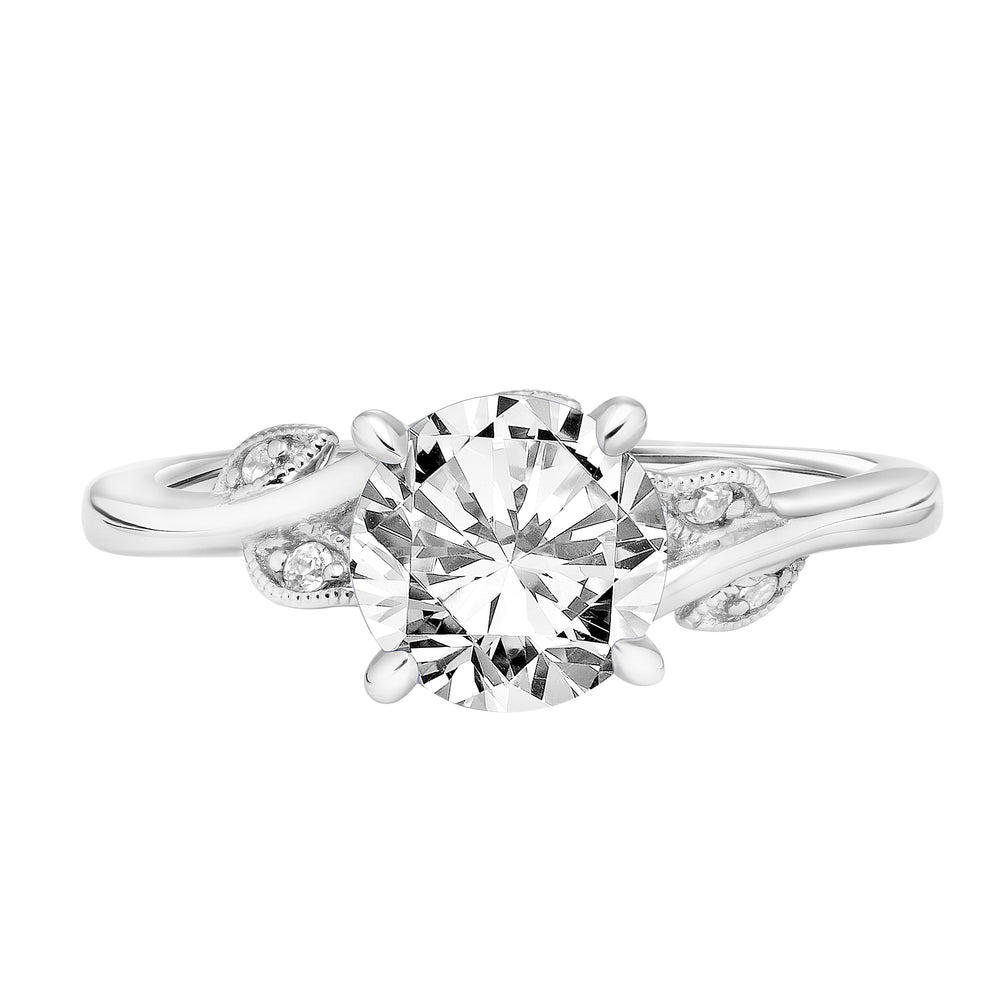 31-V783GRW-E.01 - ARTCARVED - Floral Engagement Ring with Diamond and Milgrain Accented Petal Gallery and Polished Shank