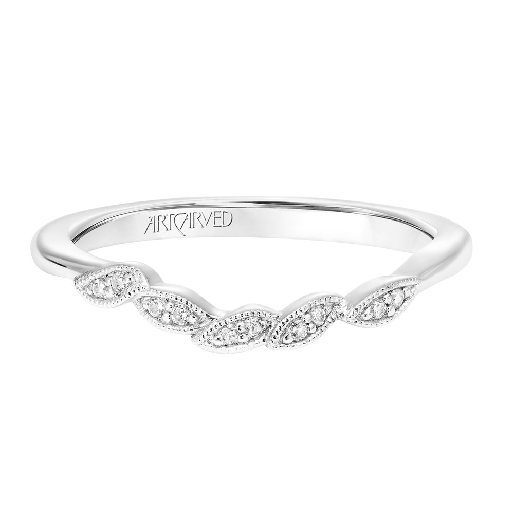 31-V783-L - ARTCARVED - Floral Curved Wedding Band with Diamond and Milgrain Petal Accents